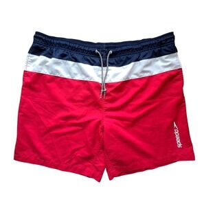 Speedo Mens XXL Swim Trunks Red White Blue Colorblock Mesh Lined Board Shorts